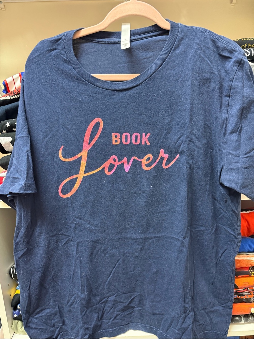 Bella Canvas Navy Blue "Book Lover" Tee with Pink Script